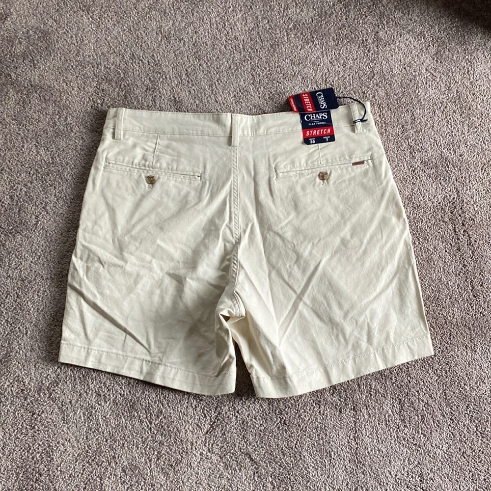 Chaps Flat Front Shorts SIZE 36 Tan Khaki Casual Chino Golf Classic Fit Stretch